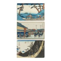 Utagawa Hiroshige (1797 - 1858) Three Japanese woodblock prints, comprising of two prints from t...