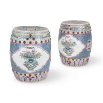 A pair of Chinese famille rose ‘barrel’ seats Qing dynasty, 19th century  Each enamelled around...
