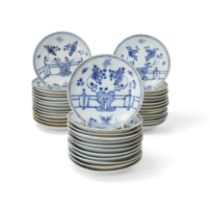 Forty Chinese blue and white 'rocks on a terrace' saucers excavated from the Ca Mau shipwreck Ci...