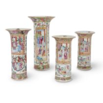 Four Chinese Canton famille rose sleeve vases Qing dynasty, 19th century Each painted with rese...