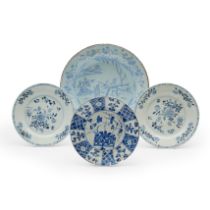 Four Chinese blue and white porcelains and a Dutch Delft earthenware dish 18th-20th century Com...