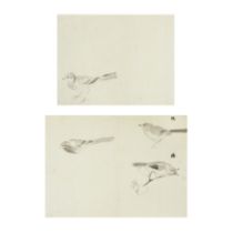 Two Japanese bird paintings and a Mount Fuji  20th century The bird paintings executed with ink...
