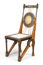 Carlo Bugatti (1856-1940)  Side chair with drum shaped back, circa 1900  Embossed copper and pew...