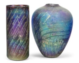 Peter Layton (b.1937)  Tapered vase, 1988, together with a cylindrical vase, 1990  Blown iridesc...