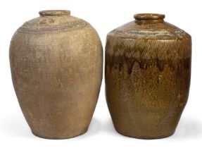 Studio Pottery  Two very large Chinese storage jars, 20th century  Glazed stoneware  Impressed m...