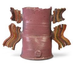 Colin Pearson (1923-2007)  Winged vessel in pink, studio pottery, 1980s  Stoneware  Impressed ar...