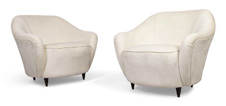 Casa E Gardionio  Pair of lounge chairs, circa 1950  Velvet upholstery, stained wooden feet  79c...