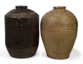 Studio Pottery  Two very large Chinese storage jars, 20th century  Glazed stoneware  Impressed m...