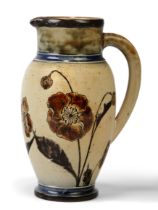 Martin brothers  Jug decorated with poppy flowers and seed heads against a buff ground, 1883  Gl...