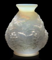 Leune glassware  Art Deco grapes vase, 1904-1914  Opalescent glass  Underside moulded 'ETALEUNE'...