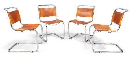 After Mart Stam, produced by Fasem  Four 'S33' type cantilever chairs, 1987  Chromed steel, leat...