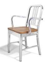 Emeco  Navy chair, circa 2000  Polished aluminium, walnut  Manufacturer's mark to reverse  88cm ...