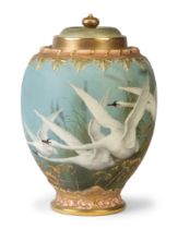 Royal Worcester and CHC Baldwyn  Vase and cover decorated with flying swans, 1899  Porcelain  Un...