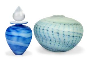 Peter Layton (b.1937)  Squat vase, together with a perfume / scent bottle, circa 1990 Blown glas...