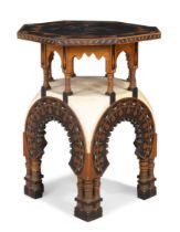 Carlo Bugatti (1856-1940)  Side table with octagonal top, circa 1900  Vellum, ebonized wood, bon...