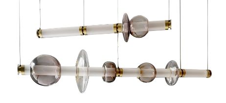 Gabriel Scott  'Luna II' chandelier, circa 2020  Satin brass, glass, blown glass  57cm high (not...