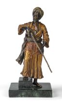 Franz Bergman (1861-1936)  'African warrior with rifle' sculpture, circa 1900  Bronze, marble ba...