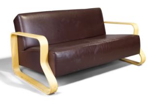 Alvar Aalto (1898-1976) for Artek  Model '544' sofa, circa 1990  Birch ply, leather  Fabric manu...