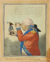 James Gillray,  British 1757-1815-  The King of Brobdingnag, and Gulliver;  hand-coloured etchi...