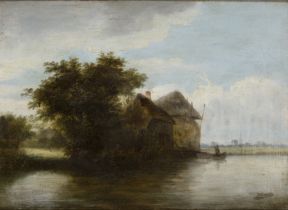 After Jacob Isaakszoon van Ruisdael,  Dutch 1628/29-1682-  A cottage and a hayrick by a river;  ...