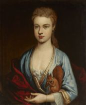 Circle of Joseph Highmore,  British 1692-1780-  Portrait of a young lady, half-length, wearing a...