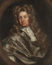 Follower of Sir Godfrey Kneller, 1st Bt,  German / English 1646-1723-  Portrait of a gentleman, ...