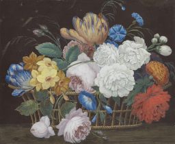 After Jean Louis Prévost,  French c.1760-1810-  Still life with tulips, peonies, and daffodils; ...