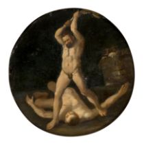 Follower of Adam Elsheimer,  German 1578-1610-  Cain and Abel;  oil on slate, circular, 12.8 x ...