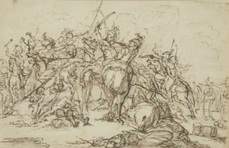 Follower of Charles Parrocel,  French 1688-1752-  Battle scene;  pencil, pen, and brown and bla...