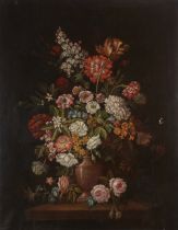 Manner of Jean-Baptiste Monnoyer,  Franco-Flemish, late 18th century-  Floral still life;  oil ...