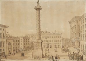 Giovanni Paolo Panini,  Italian 1691-1765-  View of Piazza Colonna with the Column of Marcus Aur...