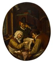 Manner of Adrieaen Jansz. van Ostade,  Dutch, mid-19th century-  Two Tavern Scenes: Three figure...