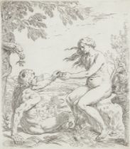 Simone Cantarini,  Italian 1612-1648-  Adam and Eve;  etching on paper, 19.8 x 17.2 cm.  Prove...