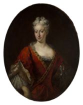 Circle of Nicolas de Largillière,  French 1656-1746-  Portrait of a lady, half-length, wearing a...