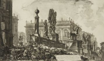 Giovanni Battista Piranesi,  Italian 1720-1778-  Veduta del Campidoglio di fianco;  etching, si...