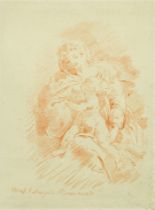 After Michelangelo Buonarroti,  Italian 1475-1564-  Madonna and Child;  red chalk on paper, ins...