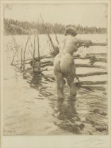 Anders Leonard Zorn,  Swedish 1860-1920-  Early; Elin; and The Fence;  etchings, each signed 'Z...
