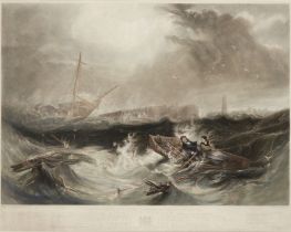 David Lucas,  British 1802-1881-  The Wreck of the Forfarshire Steam Packet by Grace Darling and...