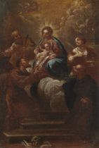 Circle of Domenico Mondo,  Italian 1723-1806-  Madonna and Child with Saints;  oil on canvas, 3...