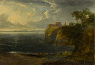 John Thomson of Duddingston, FRSE,  Scottish 1778-1840-  A coastal landscape with a castle on a ...