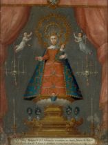 Spanish Colonial School,  late 18th century-  Virgin and Child;  oil on canvas laid down on boa...