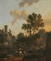 Attributed to Abraham Jansz. Begeyn,  Dutch 1637/8-1697-  An Italianate wooded river landscape w...