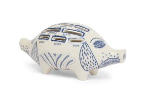 Grayson Perry CBE RA, British b. 1960- Piggy bank; white ceramic with blue glazing, with rubber...