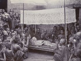 Felice Beato, British, 1832-1909, Embalmed Burmese Priest, c.1890; Buddhist Monks Carrying Beggi...