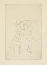 Edgar Degas, French 1834-1917, Danseuse mettant son Chausson, c. 1892; etching on wove, the sec...