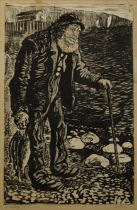 Nikolai Astrup, Norwegian 1880-1928, Fiskeren; woodcut on paper, signed in pencil and inscribed...