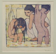 Mabel Alington ROYDS, British 1874-1941, Bathers, c.1922; woodcut in colours on paper, signed a...