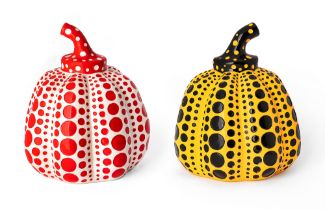 Yayoi Kusama, Japanese b.1929- Pumpkins, 2016; two painted cast resins with original boxes as i...