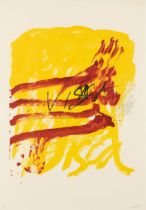 Antoni Tàpies, Spanish 1923-2012,   Als mestres de Catalunya, 1974;  lithograph in colours on w...