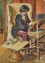 Duncan Grant, British 1885-1978 - At the Easel (Janie Bussy), 1956